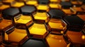 yellow gold and black hexagonal background 3d rendering illustration Royalty Free Stock Photo