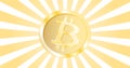Yellow gold coin of cryptocurrency bitcoin blockchain technology on the background of yellow abstract rays Royalty Free Stock Photo