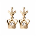 Yellow Gold Crown Diamond Earrings With High-key Lighting And Imaginative Symbolism
