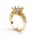 Yellow Gold Crown Engagement Ring With Five Diamonds