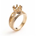 Yellow Gold Double Crown Design Ring With Diamonds
