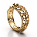 Golden Fancy Ring With Diamond Hearts Detail - Exquisite Vray Tracing Design