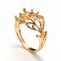 Ethereal Trees Gold Ring With Diamond Leaves Royalty Free Stock Photo