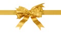 Yellow gold gift ribbon bow straight horizontal isolated on white background Royalty Free Stock Photo