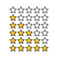 Yellow or gold gradient Star raiting icons. Giving five stars raiting flat design. Vector illustration isolated on white