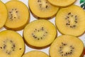 Yellow or gold kiwi fruits closeup. Royalty Free Stock Photo