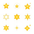 Yellow, gold, orange sparkles Star icons collection. Bright firework, decoration twinkle, shiny flash. Glowing light effect stars Royalty Free Stock Photo