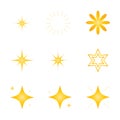 Yellow, gold, orange sparkles Star icons collection. Bright firework, decoration twinkle, shiny flash. Glowing light effect stars Royalty Free Stock Photo