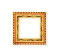 Yellow gold picture frame decorative with green red glass and engraving patterns isolated on white background , clipping path Royalty Free Stock Photo