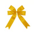 Yellow gold satin Ribbon bow Isolated on white background Royalty Free Stock Photo