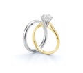 Yellow Gold Solitaire Engagement Ring and White Gold Wedding Ring