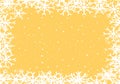 Yellow gold starry background with snowflakes frame. Vector illustration backdrop.