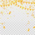 Yellow and golden baloons on the upsteirs with golden confetti isolated on background. illustration of beautiful, candy, glossy