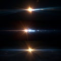 Yellow golden Optical Solar Light Lens Flare Effect Isolated On Black Background. Royalty Free Stock Photo