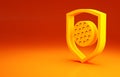 Yellow Golf ball with shield icon isolated on orange background. Minimalism concept. 3d illustration 3D render