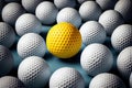 A yellow golf ball standing out from the crowd. Individuality cobcept. Generative ai