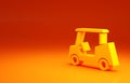 Yellow Golf car icon isolated on orange background. Golf cart. Minimalism concept. 3d illustration 3D render