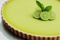 Yellow gourmet Lemon tart cake in shortbread dough on table