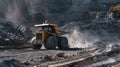 yellow grader in construction site at coal mine. Royalty Free Stock Photo