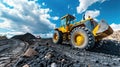 yellow grader in construction site at coal mine. Royalty Free Stock Photo
