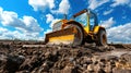 yellow grader in construction site at coal mine. Royalty Free Stock Photo