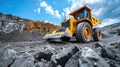 yellow grader in construction site at coal mine. Royalty Free Stock Photo