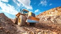 yellow grader in construction site at coal mine. Royalty Free Stock Photo