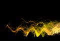 yellow graphic drawing on a black background, waves, fire, zig-zags