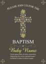 Yellow and Gray Baptism/Christening/First Communion/Confirmation Invitation with Cross Design Royalty Free Stock Photo