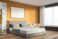 Yellow and gray bedroom corner with poster Royalty Free Stock Photo