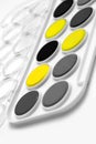 Yellow and gray concept with a palette of watercolors and white background