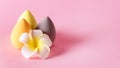 Yellow and Gray Make Up Egg Sponges Beauty Blenders Pink Background Copy Space Flower Royalty Free Stock Photo