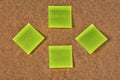 Yellow-green blank paper stickers on the old fibrous cardboard Royalty Free Stock Photo