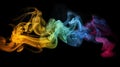 Yellow, green, blue, magenta smoke swirls on black background. Abstract wave of colorful smog. Creative background Royalty Free Stock Photo