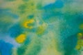 Yellow, green and blue watercolor brush strokes. Background for design. Colorful hand painted watercolor background. Royalty Free Stock Photo