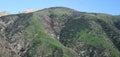 Yellow green brown mountain and bly sky