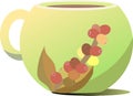 Yellow-green coffee mug. Figure in the form of a sprig of coffee tree