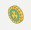 Yellow green coin. Isometric icon. Symbol of Saint Patrick day. Modern style Royalty Free Stock Photo