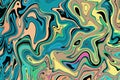 Yellow green digital marbling. Abstract marbled backdrop. Holographic abstract pattern.