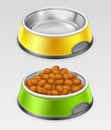 Yellow and green dog bowl for food Royalty Free Stock Photo