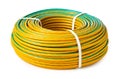Yellow And Green Electrical Wire Roll On White Background Royalty Free Stock Photo