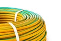 Yellow And Green Electrical Wire Roll On White Background Royalty Free Stock Photo