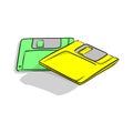 yellow and green floppy data storage diskette vector illustration sketch doodle hand drawn with black lines isolated on white Royalty Free Stock Photo