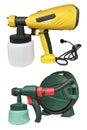 Yellow and green industrial spray guns for painting isolated on white background Royalty Free Stock Photo