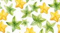 Watercolor Starry Leaf Pattern With Realistic Marine Paintings