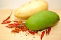 Yellow and green mango with chili
