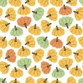 Yellow green orange pumpkins seamless pattern. Vector illustration on white background Royalty Free Stock Photo