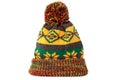 Yellow green pattern winter bobble ski hat isolated