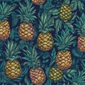 yellow and green pineapples on a navy blue background