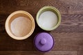 Set of three canisters with top down perspective containing baking ingredients